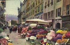VINTAGE POSTCARD Dimension of Nice Azure Market to the flowers