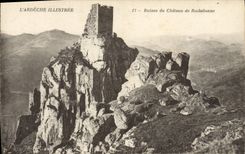 VINTAGE POSTCARD Ardeche Illusteee Ruins Of the Castle De Rochebonne