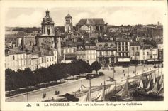 VINTAGE POSTCARD La Rochelle Seen Towards the Large Clock And the Cathedral Boats