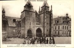 VINTAGE POSTCARD Picturesque Brittany Saint Brieuc Cathedral And Town hall Children
