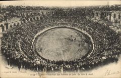 La POSTAL Nimes Interieur de la VENDIMIA de la arena un día de ajuste murió corrida