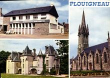 MODERN CARD Plouigneau the post office the castle of the wall and the church