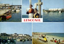 MODERN CARD Brittany Lesconil the Port and Criee Caps and costume of Bigoudenne Sables White