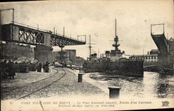 VINTAGE POSTCARD Military port Of Brest the swing Bridge Entered of an armor Boat