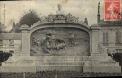 El monumento de Chartres de la POSTAL de la VENDIMIA levantó con la gloria de Pasteur en la memoria de sus experimentos en rabia carbonosa de la vacunación