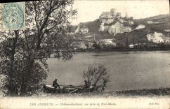 VINTAGE POSTCARD Andelys Castle General Seen from of Morin Port Fishes Sinning