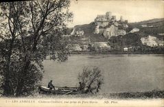VINTAGE POSTCARD Andelys Chiteau Generale Seen from of Morin Port Fishes Sinning