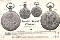 VINTAGE POSTCARD Besancon Colonnades Roman Publicite General Counter of Horloge clock industry Shows Stop watch Insect Abaill Wasp