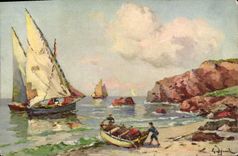 VINTAGE POSTCARD Barques of the Mediterranean Bateaux Fishes