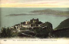 Dimensión de la POSTAL de la VENDIMIA de la opinión azul y del cabo Ferrat de Eze