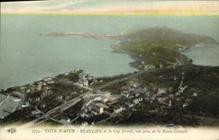 Dimensión de la POSTAL de la VENDIMIA de Beaulieu azul y del cabo Ferrat vista de la alta cornisa