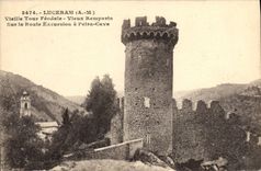 VINTAGE POSTCARD Luceram Vieille Feudal Tower Old man Walls On the Road Excursion has Peira Cava