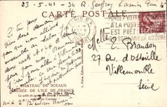 Castillo de la POSTAL de la VENDIMIA del museo de los sellos de la isla de Francia la rejilla del parque y de los grupos de animales