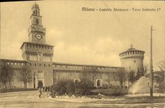VINTAGE POSTCARD Milano Castello Sforzesco Torre Umberta I