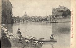 CPA Roma Castel Angelo Veduto dal Tevere Peche Pecheur
