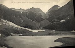 POSTAL de la VENDIMIA el lago blanco y el collar del sulfuro vistos del hotel de la cabaña del país de Chavieres