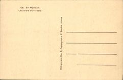 La POSTAL de la VENDIMIA en Morvan cubrió con paja a mujeres de los niños del folklore de Morvandelle de la cabaña