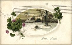VINTAGE POSTCARD Fantasy Happy New Year Clover