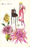 VINTAGE POSTCARD Happy New Year Woman Flowers Telephones