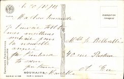 VINTAGE POSTCARD Happy New Year Woman Flowers Telephones