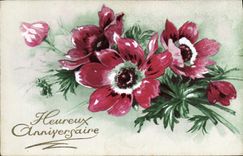 CPA Heureux anniversaire Fleurs 