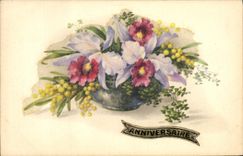 CPA Anniversaire Fleurs
