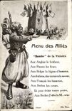 CPA Menu des Allies Bombe de la victoire Militaria