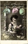 VINTAGE POSTCARD Fantasy Woman Eggs Easter Chicks