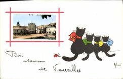 CPA Fantaisie Souvenir de Vaureilles Chat Chaton Chatons 