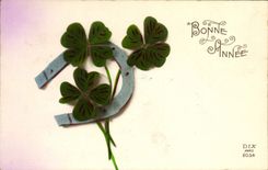 CPA Fantaisie Fleurs Fer a cheval Trefle