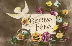 CPA Fantaisie Fleurs Colombe Fer a cheval