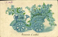 VINTAGE POSTCARD Fantaisie Tank has Automobile flowers