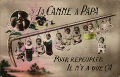 VINTAGE POSTCARD Fantaisie Children Babies the cane has dad