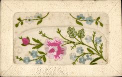 CPA Fantaisie Fleurs Brodee