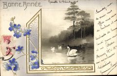 CPA Fantaisie Fleurs Cygne 