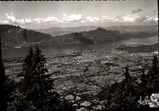 MODERN CARD Aix Les Bains Panoramic View the Lake and the Tooth of the cat seen of the Revard Mount