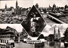 POSTAL MODERNA Estrasburgo pone el baño Alsatian cubierto Ponts de Kleber en las plantas Eglise San Pablo