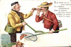 VINTAGE POSTCARD To Fishing one Goes Service Crab Poisson Humor