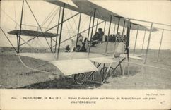CPA Avion Paris Rome 28 mai 1911 Biplan Farman Prince de Nyssik Automobiline