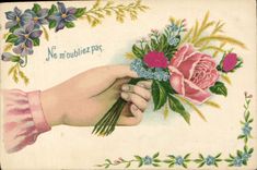 CPA Fantaisie Main Fleurs 