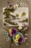 VINTAGE POSTCARD Fantaisie Bonen Flowers celebrates Horseshoe