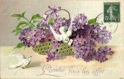 CPA Fantaisie L'amitie Vous Les Offre Fleurs Colombes