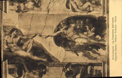 CPA Michelangiolo La Creazione Dell'Uomo Cappella Sistina Palazzo Vaticano Roma