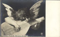 VINTAGE POSTCARD Firenze Gall Dell' Uffizi angeolo Idiot liuto Rosso Fiorentino Angel