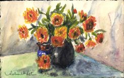 CPA Dessin a la main Fleurs 