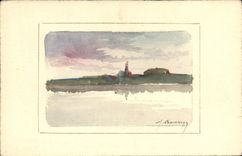 CPA Dessin a la main Paysage 