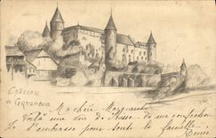 CPA Dessin a la main Chateau de Grrandsor Suisse Unique