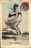 VINTAGE POSTCARD Masters Of the Print Wind Behind Woman