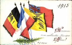 VINTAGE POSTCARD Honneux With the valiant troops combine 1915 (drawing with the hand)