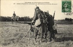 CPA Grandes Manceuvres D'Automne Soldats d'Infanterie Actionnant Une Mitrailleuse Militaria 